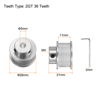 Harfington 2pcs 2GT Idler Pulley 36T 5mm Bore 26mm Dia.10mm Width Belt with 2mm Spanner