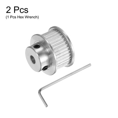 Harfington 2Stk 2GT Umlenkrolle 36 Zähne 5mm Bohrung 26mm Durchm. Aluminum Zahnriemen mit 2mm Sechskant Schlüssel für 10mm Breite Gürtel 3D Drucker CNC Maschine Zubehör Silberton