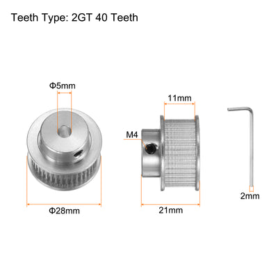 Harfington 2Stk 2GT Umlenkrolle 40 Zähne 5mm Bohrung 28mm Durchm. Aluminum Zahnriemen mit 2mm Sechskant Schlüssel für 10mm Breite Gürtel 3D Drucker CNC Maschine Zubehör Silberton