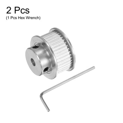 Harfington 2Stk 2GT Umlenkrolle 40 Zähne 5mm Bohrung 28mm Durchm. Aluminum Zahnriemen mit 2mm Sechskant Schlüssel für 10mm Breite Gürtel 3D Drucker CNC Maschine Zubehör Silberton