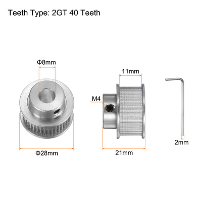 Harfington 2pcs 2GT Idler Pulley 40T 8mm Bore 28mm Dia.10mm Width Belt with 2mm Spanner