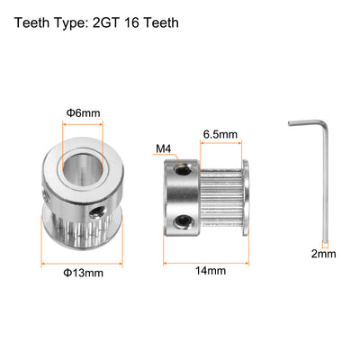 Harfington 10pcs 2GT Idler Pulley 16T 6mm Bore 13mm Dia.6mm Width Belt with 2mm Spanner