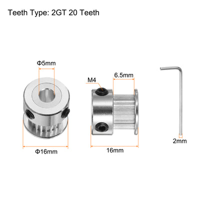 Harfington 10pcs 2GT Idler Pulley 20T 5mm Bore 16mm Dia. 6mm Width Belt with 2mm Spanner