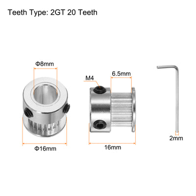 Harfington 10Stk 2GT Umlenkrolle 20 Zähne 8mm Bohrung 16mm Durchm. Aluminum Zahnriemen mit 2mm Sechskant Schlüssel für 6mm Breite Gürtel 3D Drucker CNC Maschine Zubehör Silberton