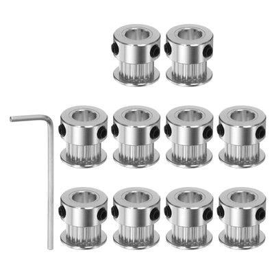 Harfington 10Stk 2GT Umlenkrolle 20 Zähne 8mm Bohrung 16mm Durchm. Aluminum Zahnriemen mit 2mm Sechskant Schlüssel für 6mm Breite Gürtel 3D Drucker CNC Maschine Zubehör Silberton