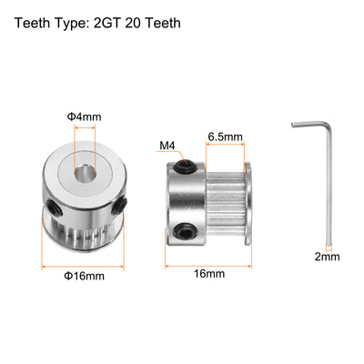 Harfington 10pcs 2GT Idler Pulley 20T 4mm Bore 16mm Dia.6mm Width Belt with 2mm Spanner