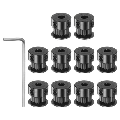 Harfington 10pcs 2GT Idler Pulley 20T 5mm Bore 16mm Dia.6mm Width Belt W 2mm Spanner, Black