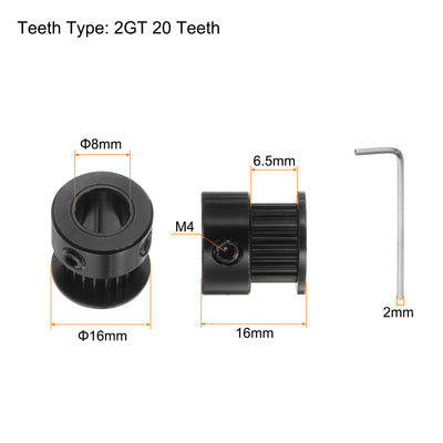 Harfington 10Stk 2GT Umlenkrolle 20 Zähne 8mm Bohrung 16mm Durchm. Aluminum Zahnriemen mit 2mm Sechskant Schlüssel für 6mm Breite Gürtel 3D Drucker CNC Maschine Zubehör Schwarz