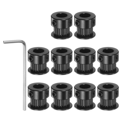 Harfington 10pcs 2GT Idler Pulley 20T 8mm Bore 16mm Dia.6mm Width Belt W 2mm Spanner, Black