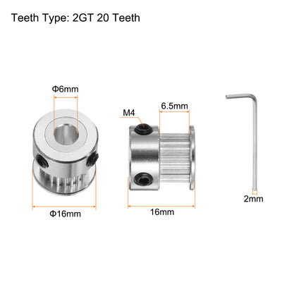 Harfington 10pcs 2GT Idler Pulley 20T 6mm Bore 16mm Dia.6mm Width Belt with 2mm Spanner