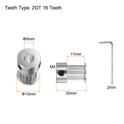 Harfington 10Stk 2GT Umlenkrolle 16 Zähne 5mm Bohrung 13mm Durchm. Aluminum Zahnriemen mit 2mm Sechskant Schlüssel für 10mm Breite Gürtel 3D Drucker CNC Maschine Zubehör Silberton