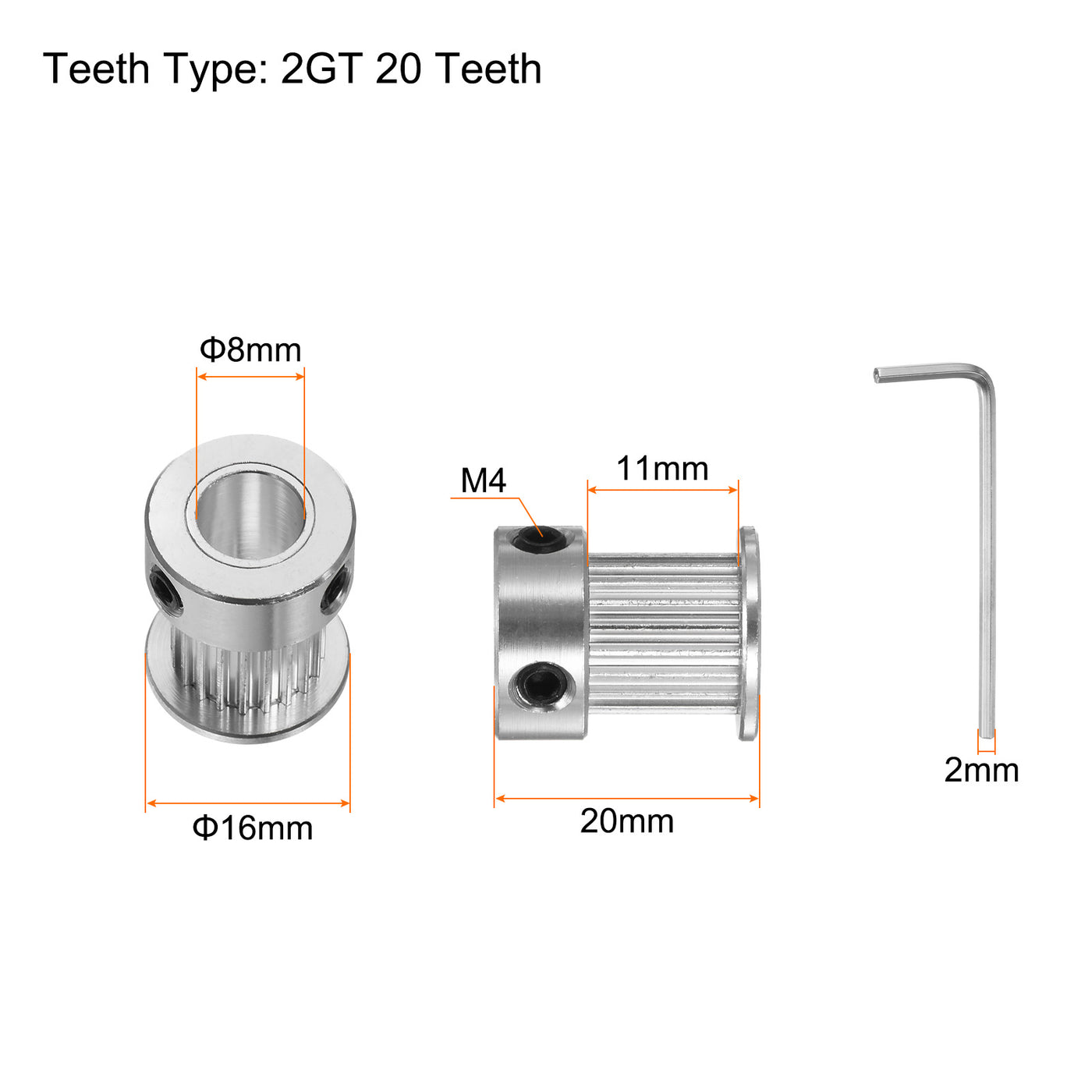 Harfington 10Stk 2GT Umlenkrolle 20 Zähne 8mm Bohrung 16mm Durchm. Aluminum Zahnriemen mit 2mm Sechskant Schlüssel für 10mm Breite Gürtel 3D Drucker CNC Maschine Zubehör Silberton