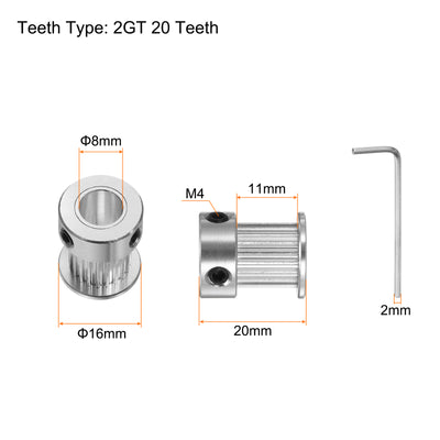 Harfington 10Stk 2GT Umlenkrolle 20 Zähne 8mm Bohrung 16mm Durchm. Aluminum Zahnriemen mit 2mm Sechskant Schlüssel für 10mm Breite Gürtel 3D Drucker CNC Maschine Zubehör Silberton