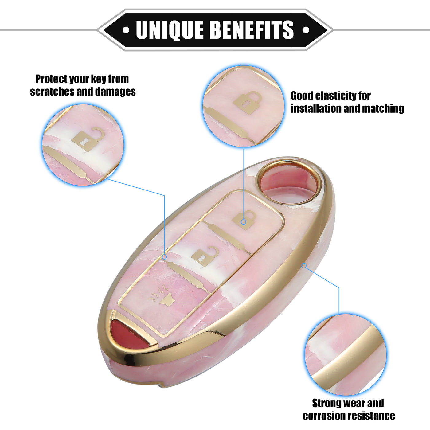 VekAuto Car Key Fob Cover Case Compatible for Nissan Serena E51 E52 Skyline, Soft TPU Pink 3 Buttons Remote Keyless Smart Key Fob Case Protection