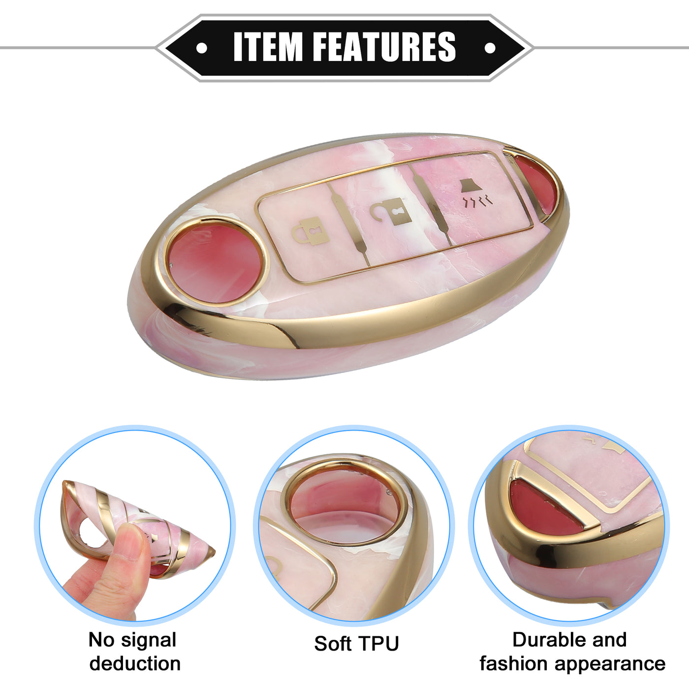 VekAuto Car Key Fob Cover Case Compatible for Nissan Serena E51 E52 Skyline, Soft TPU Pink 3 Buttons Remote Keyless Smart Key Fob Case Protection