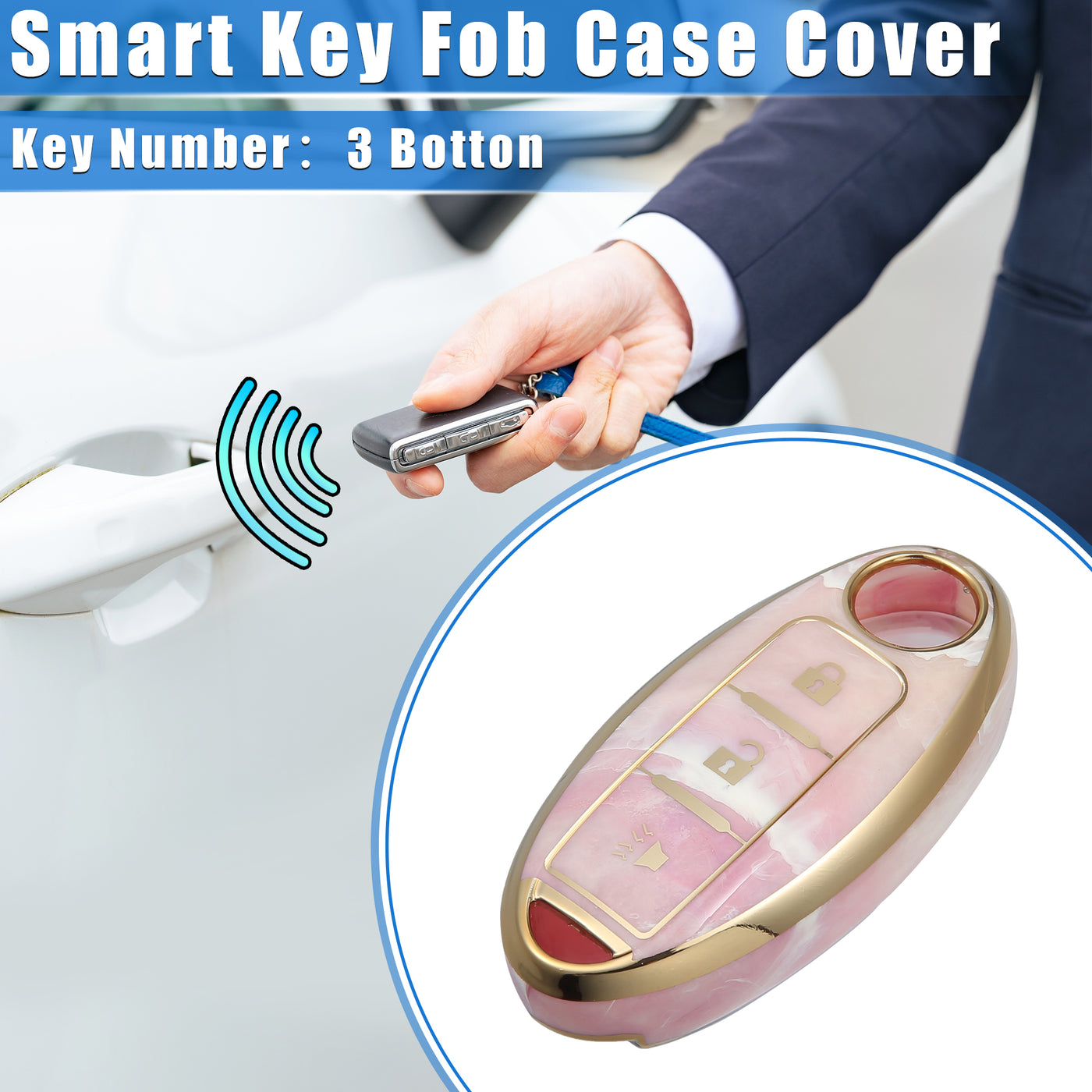 VekAuto Car Key Fob Cover Case Compatible for Nissan Serena E51 E52 Skyline, Soft TPU Pink 3 Buttons Remote Keyless Smart Key Fob Case Protection