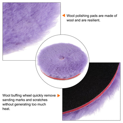 Harfington Wool Polishing Pads 5.5 Inch Purple Wool Buffing Wheel with Hook and Loop