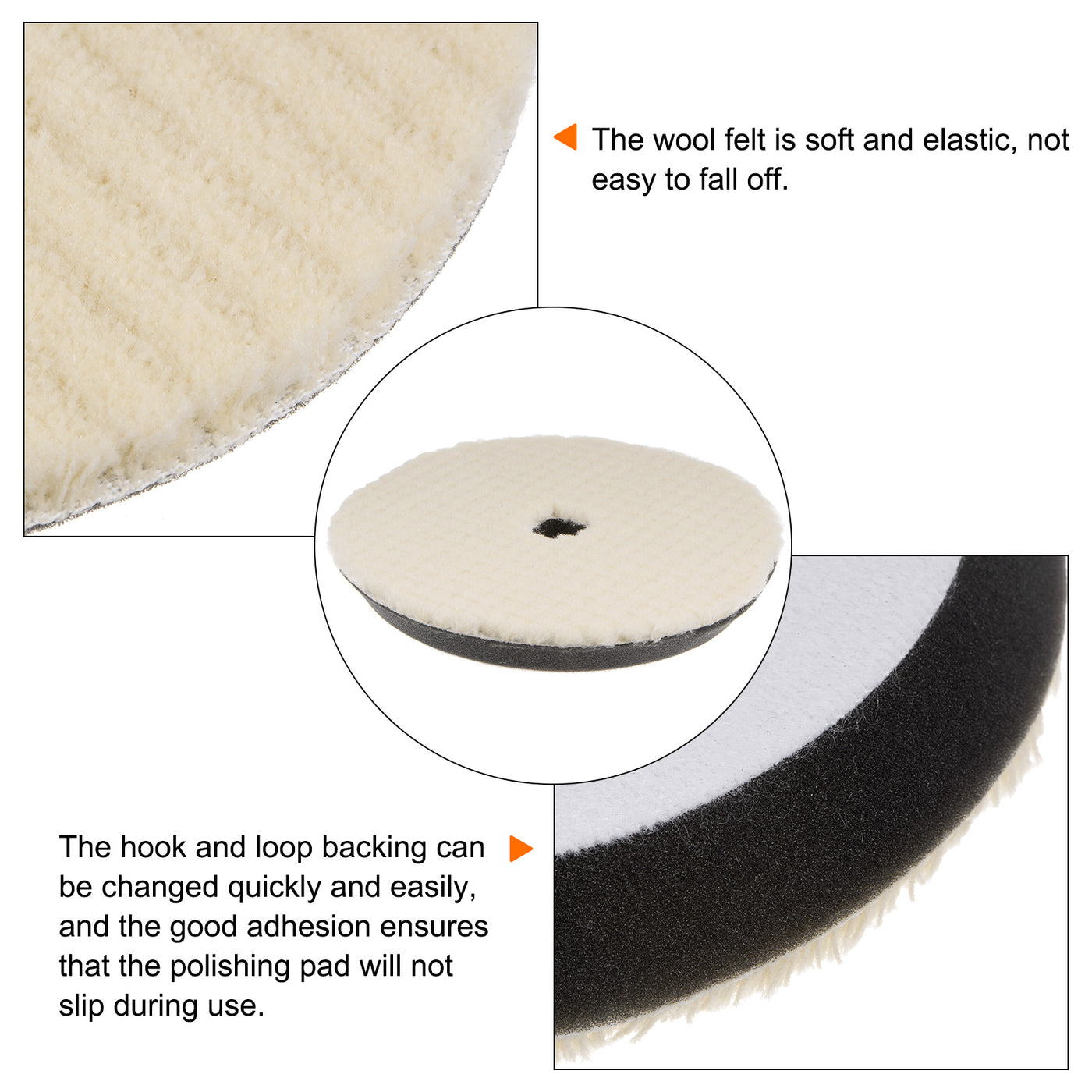 Harfington 3pcs Wool Polishing Pads 6 Inch Felt Sponge Pad with Hole Medium Polishing Pad