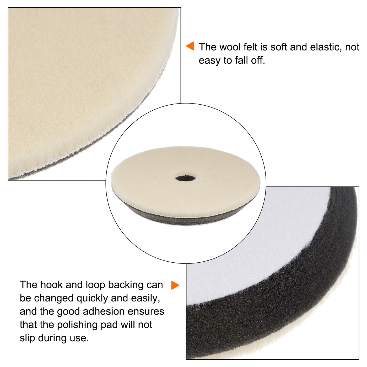 Harfington 3pcs Wool Polishing Pads 6 Inch Felt Sponge Pad with Hole Fine Polishing Pad