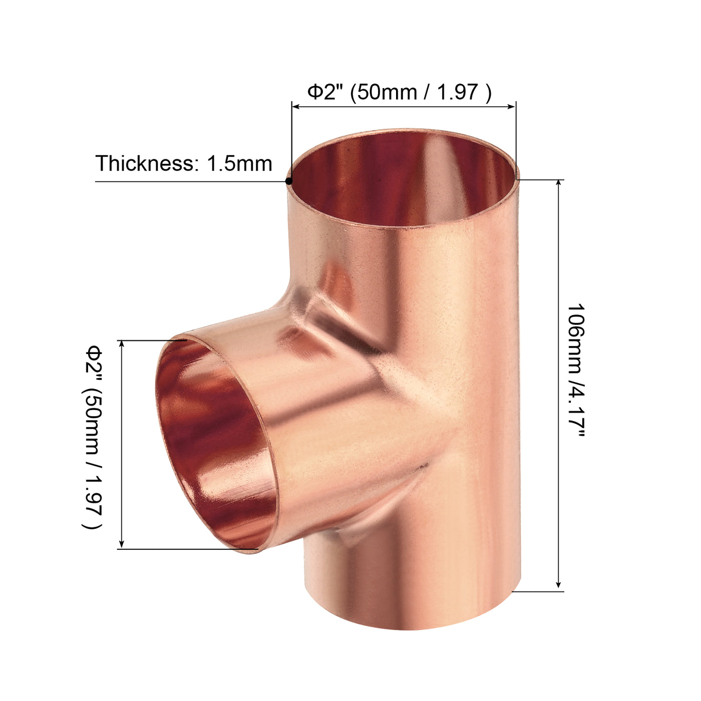 Harfington Tee Copper Fitting 3 Way Welding Joint 2 Inch ID C x C x C for HVAC Air Conditioner, Pack of 10