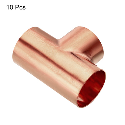 Harfington Tee Copper Fitting 3 Way Welding Joint 2 Inch ID C x C x C for HVAC Air Conditioner, Pack of 10