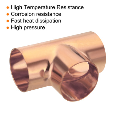 Harfington Tee Copper Fitting 3 Way Welding Joint 2 Inch ID C x C x C for HVAC Air Conditioner, Pack of 10