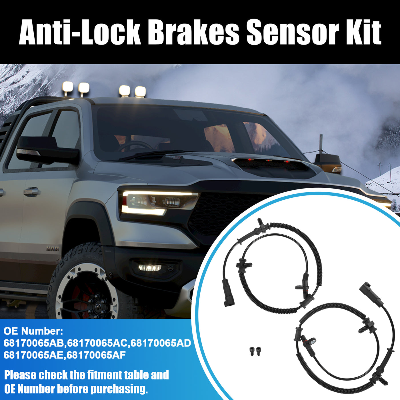 X AUTOHAUX 2pcs Wheel Anti-Lock Brakes Sensor Kit for Ram 1500 2013-2022 Left Right Front ABS Wheel Speed Sensor Replaces No.68170065AB/68170065AC/68170065AD/68170065AE