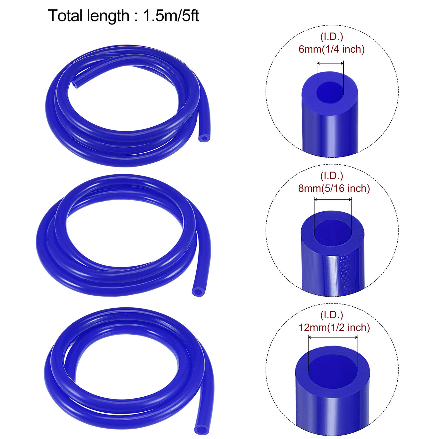 Harfington Vakuum Silikonschlauch Schlauch 6mm 8mm 12mm ID 3mm Wand Dicke 1.5m Blau Hohe Temperatur für Motor