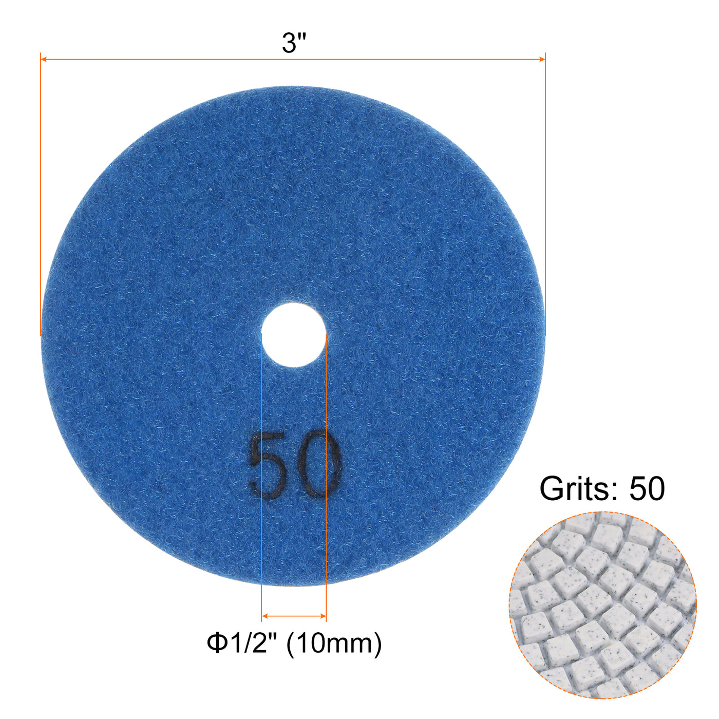 Harfington 5pcs 3" Grits 50 Diamond Polishing Pads Wet/Dry for Stone Concrete Marble Quartz