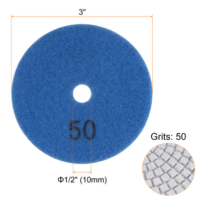 Harfington 5pcs 3" Grits 50 Diamond Polishing Pads Wet/Dry for Stone Concrete Marble Quartz