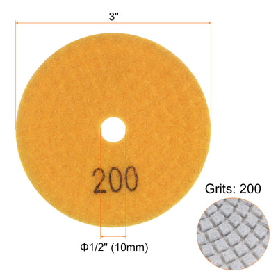 Harfington 5pcs 3" Grit 200 Diamond Polishing Pad Wet/Dry for Stone Concrete Marble Quartz