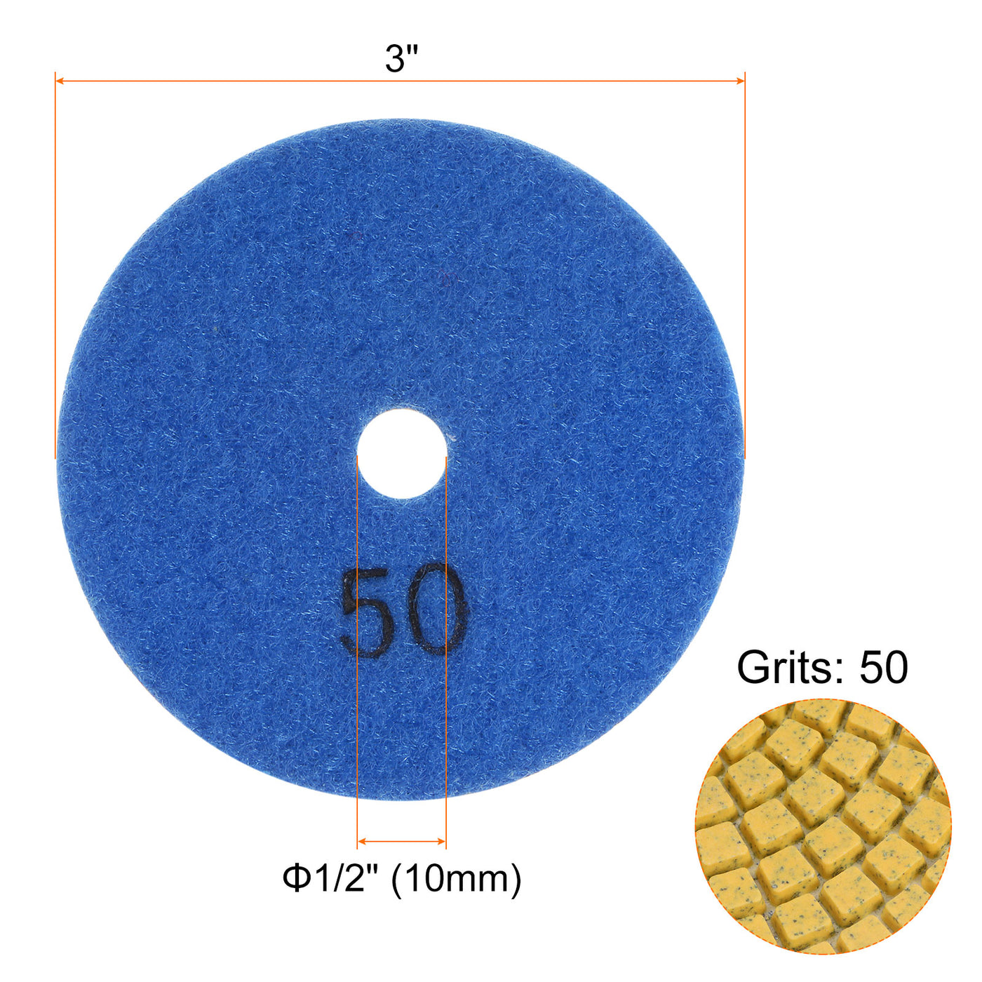 Harfington 5pcs 3" Grits 50 Premium Diamond Polishing Pads Wet/Dry for Stone Concrete