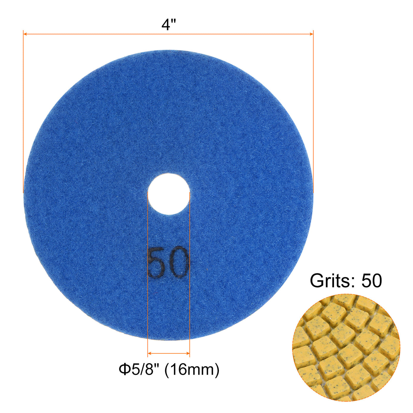 Harfington 5pcs 4" Grits 50 Premium Diamond Polishing Pads Wet/Dry for Stone Concrete