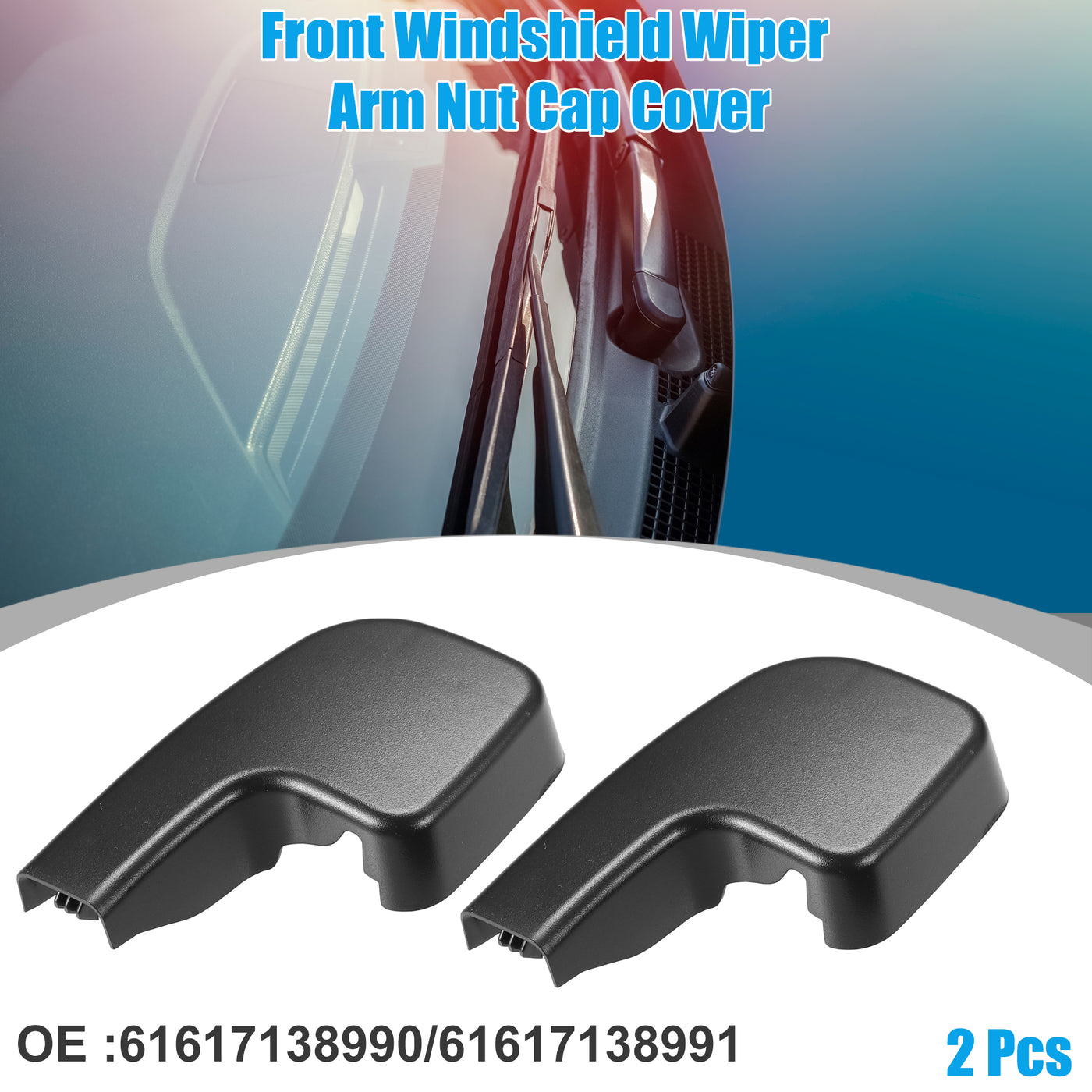 ACROPIX Front Windshield Wiper Arm Nut Cover Cap Black Fit for BMW 335i 2007-2009 - Pack of 2