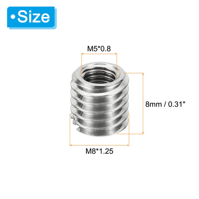 Harfington Thread Adapters Sleeve Reducing Nut, 10 Pcs M8*1.25 Male to M5*0.8 Female Repairing Insert Nut Screw Reducer Conversion Stainless Steel Fastener 8mm