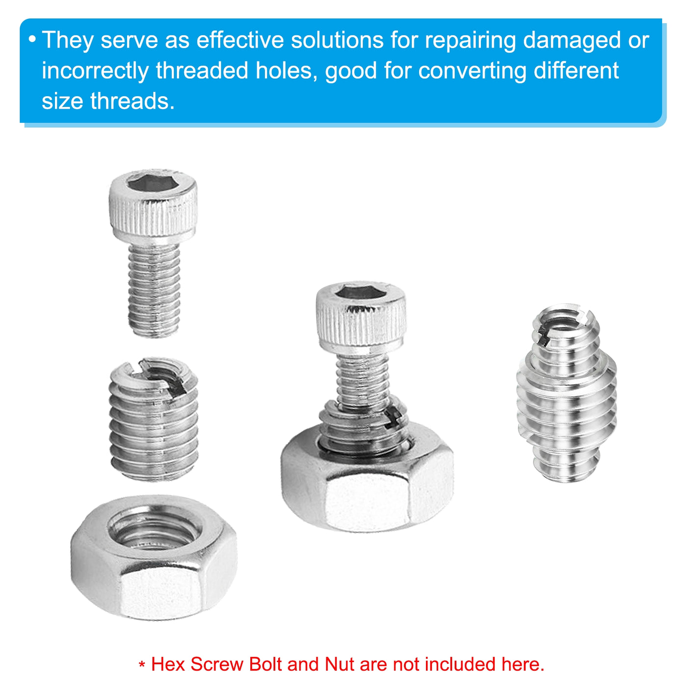 Harfington Thread Adapters Sleeve Reducing Nut, 10 Pcs M8*1.25 Male to M5*0.8 Female Repairing Insert Nut Screw Reducer Conversion Stainless Steel Fastener 8mm