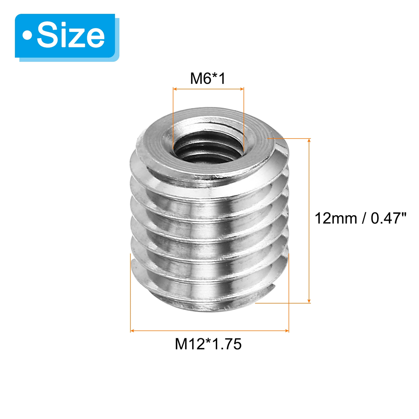 Harfington 10Stk Gewinde Adapter Hülse Reduziere Mutter M12*1.75 Außengewinde zu M6*1 Innengewinde Reparatur Einsatz Mutter Schraube Reduzierstück Umwandlung Edelstahl Verbindungselement 12mm