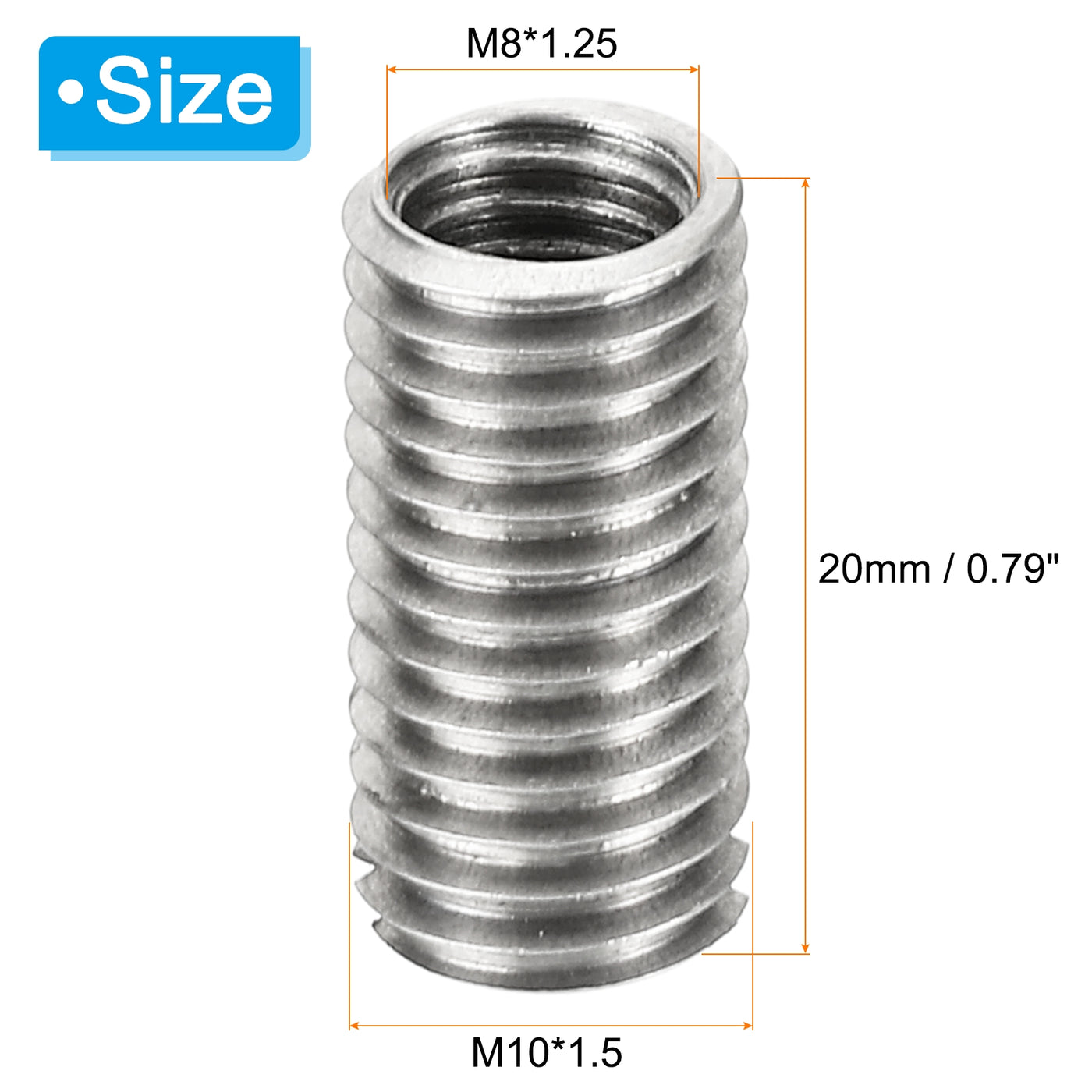 Harfington Thread Adapters Sleeve Reducing Nut, 6 Pcs M10*1.5 Male to M8*1.25 Female Repairing Insert Nut Screw Reducer Conversion Stainless Steel Fastener 20mm