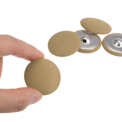 Harfington 10pcs Fabric Cloth Covered Button 30mm Round Metal Sewing Buttons, Khaki