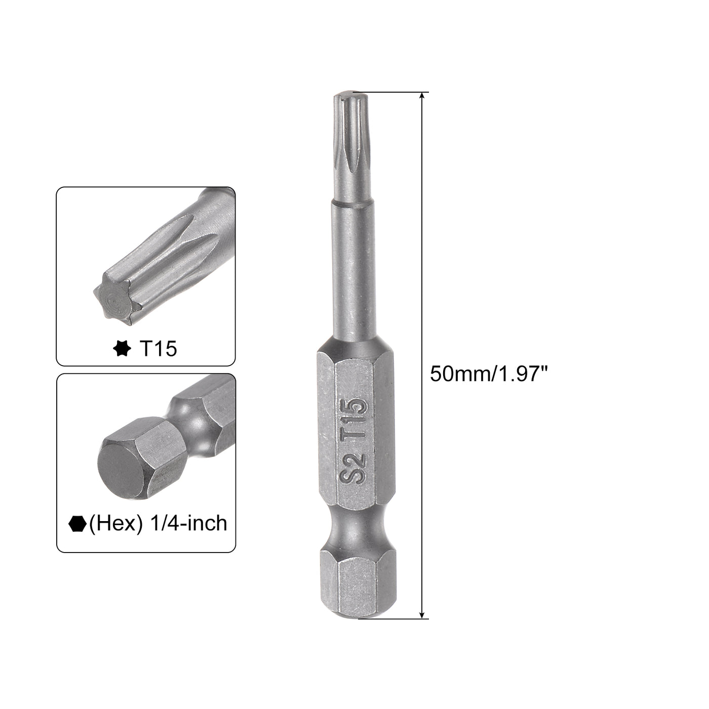 uxcell Uxcell 15Pcs T15 Torx Head Screwdriver Bit S2 Steel Screw Drive Bit 2" Long