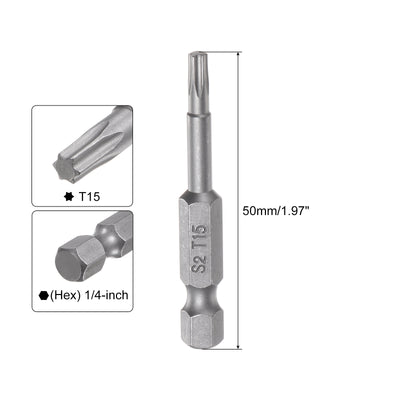 Harfington Uxcell 15Pcs T15 Torx Head Screwdriver Bit S2 Steel Screw Drive Bit 2" Long