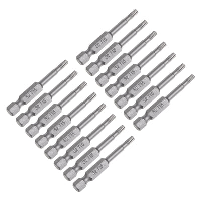 Harfington Uxcell 15Pcs T15 Torx Head Screwdriver Bit S2 Steel Screw Drive Bit 2" Long