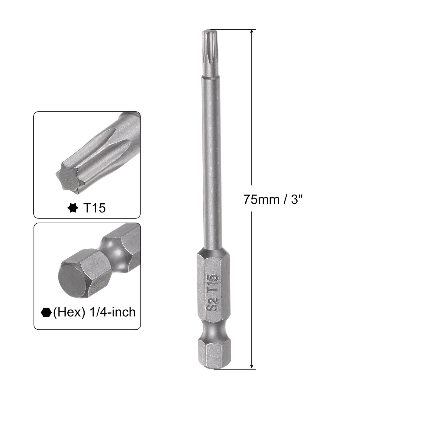 uxcell Uxcell 15Pcs T15 Torx Head Screwdriver Bit S2 Steel Screw Drive Bit 3" Long