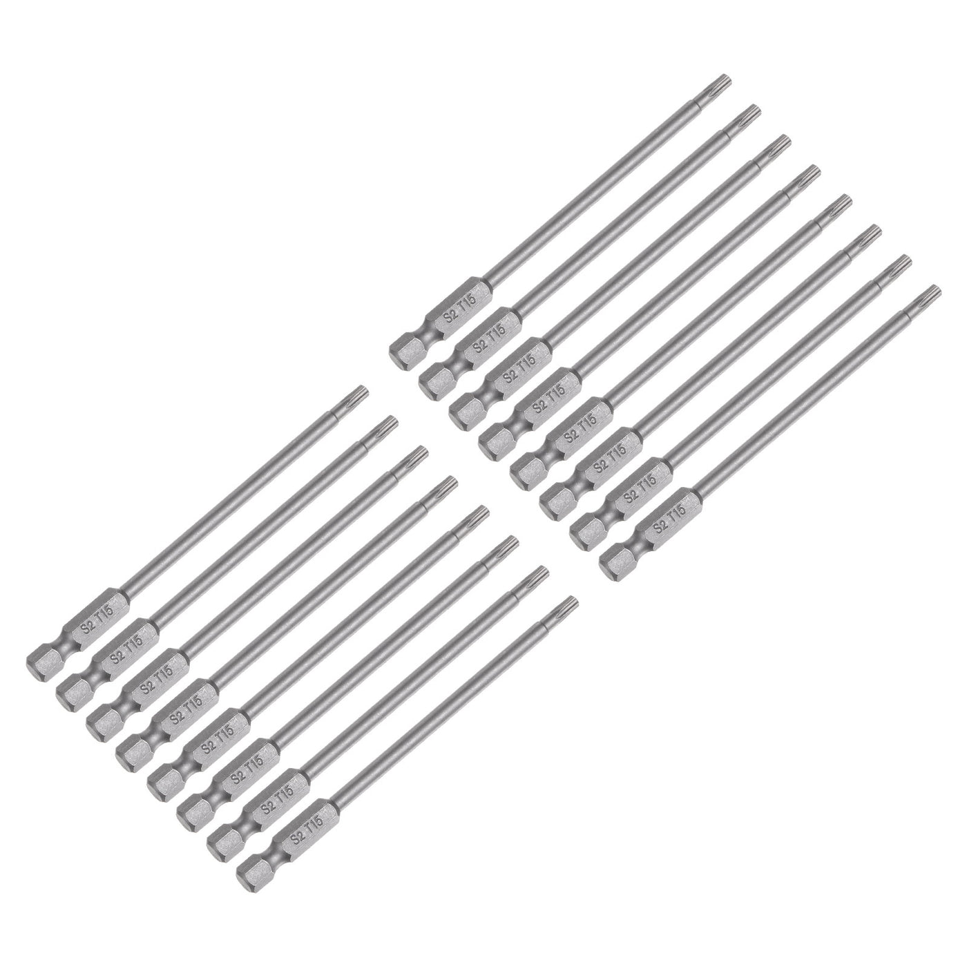 uxcell Uxcell 15Pcs T15 Torx Head Screwdriver Bit S2 Steel Magnetic Screw Drive Drill Bit 4" Long 1/4 Inch Hex Shank