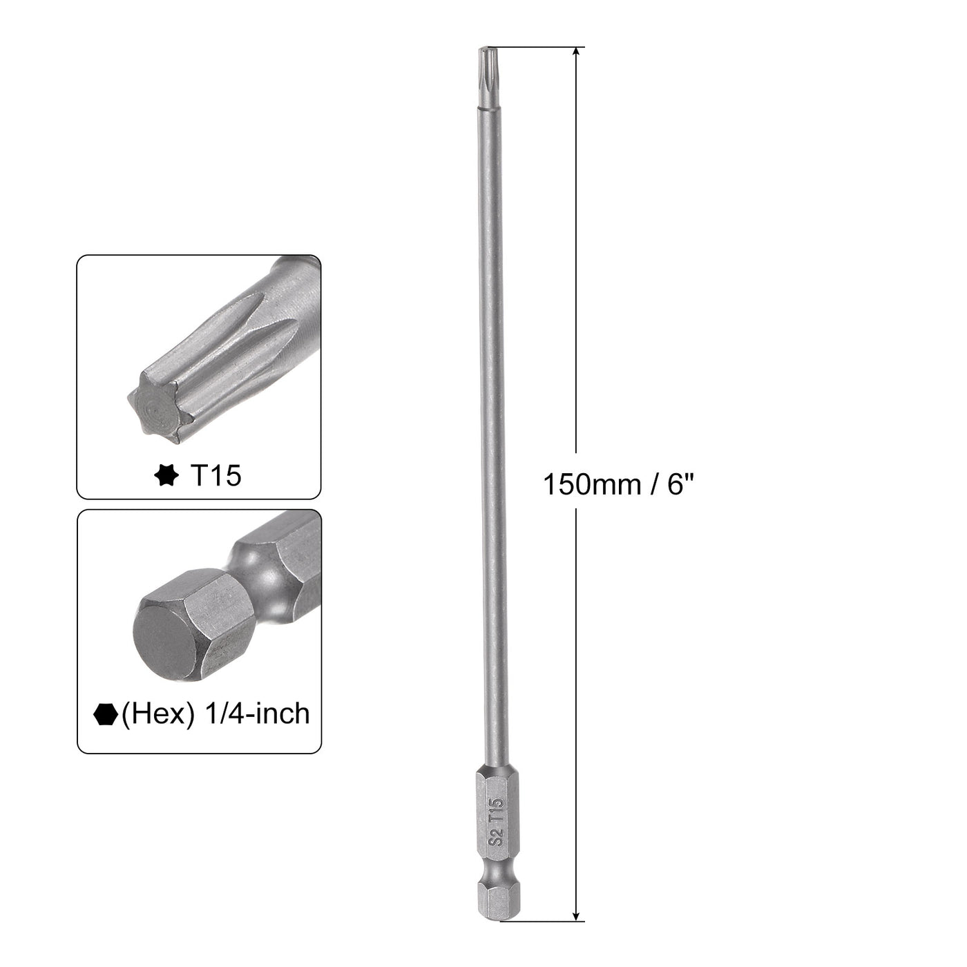 uxcell Uxcell 15Pcs T15 Torx Head Screwdriver Bit S2 Steel Magnetic Screw Drive Drill Bit 6" Long 1/4 Inch Hex Shank