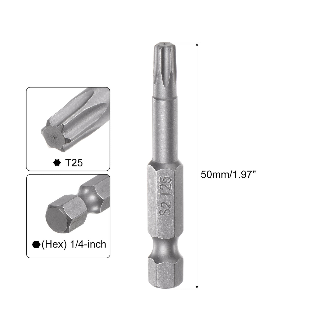 uxcell Uxcell 12Pcs T25 Torx Head Screwdriver Bit S2 Steel Magnetic Screw Drive Drill Bit 2" Long 1/4 Inch Hex Shank