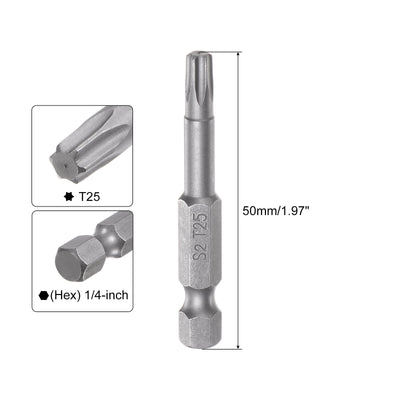 Harfington Uxcell 12Pcs T25 Torx Head Screwdriver Bit S2 Steel Magnetic Screw Drive Drill Bit 2" Long 1/4 Inch Hex Shank