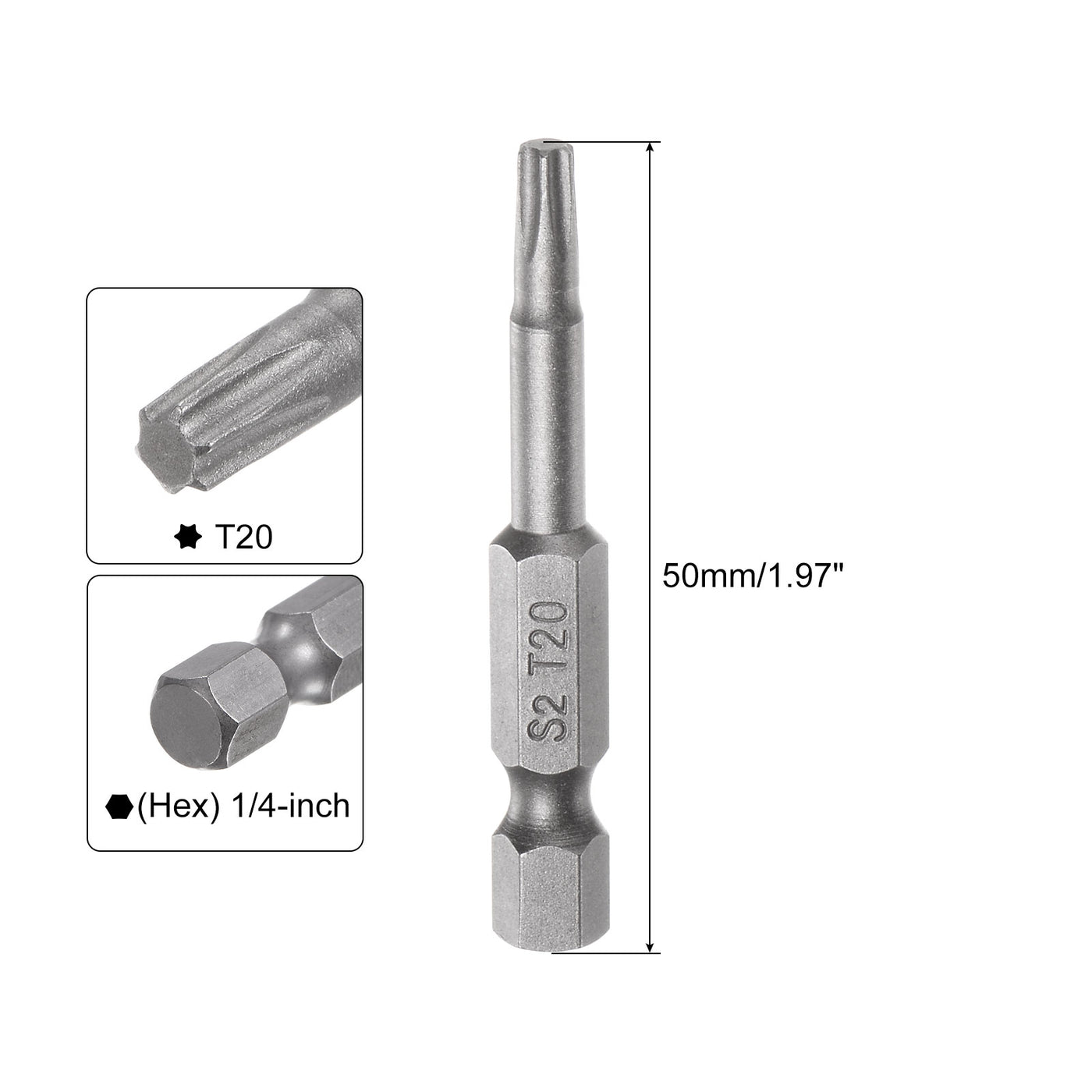 uxcell Uxcell 12Pcs T20 Torx Head Screwdriver Bit S2 Steel Magnetic Screw Drive Drill Bit 2" Long 1/4 Inch Hex Shank