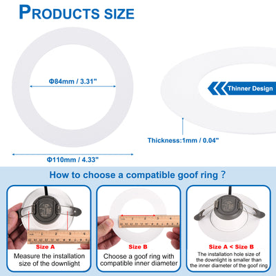 Harfington 3.31" ID 4.33" AD Bummelringe für Deckenleuchte Glanz Weiß Scheinwerfer Ring Beleuchtung für Decke Wand Einbaudose Deckenlampen