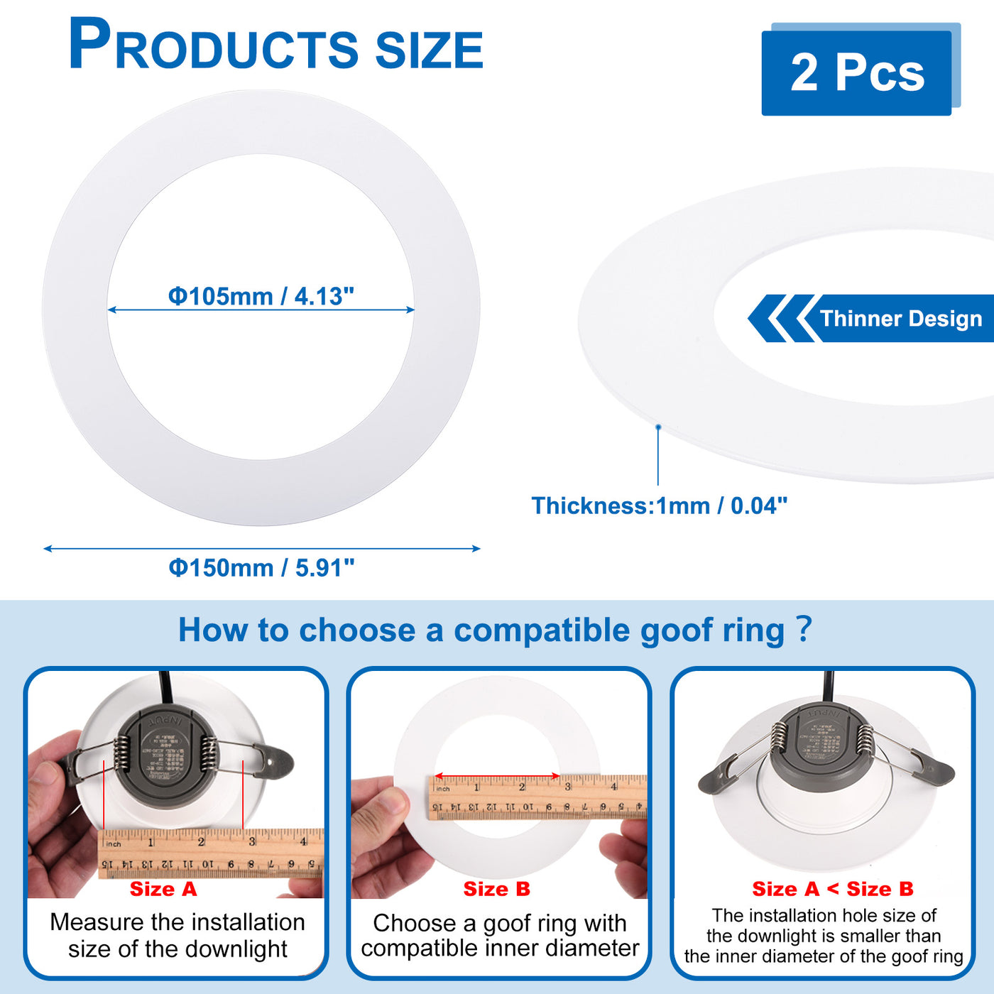 Harfington 4.13" ID 5.91" AD Bummelringe für Deckenleuchte 2 Packung Glanz Weiß Scheinwerfer Ring Beleuchtung für Decke Wand Einbaudose Deckenlampen